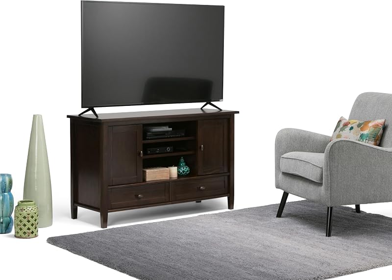 SIMPLIHOME Warm Shaker 47" Wide Solid Wood TV Stand in Brunette Brown image 3