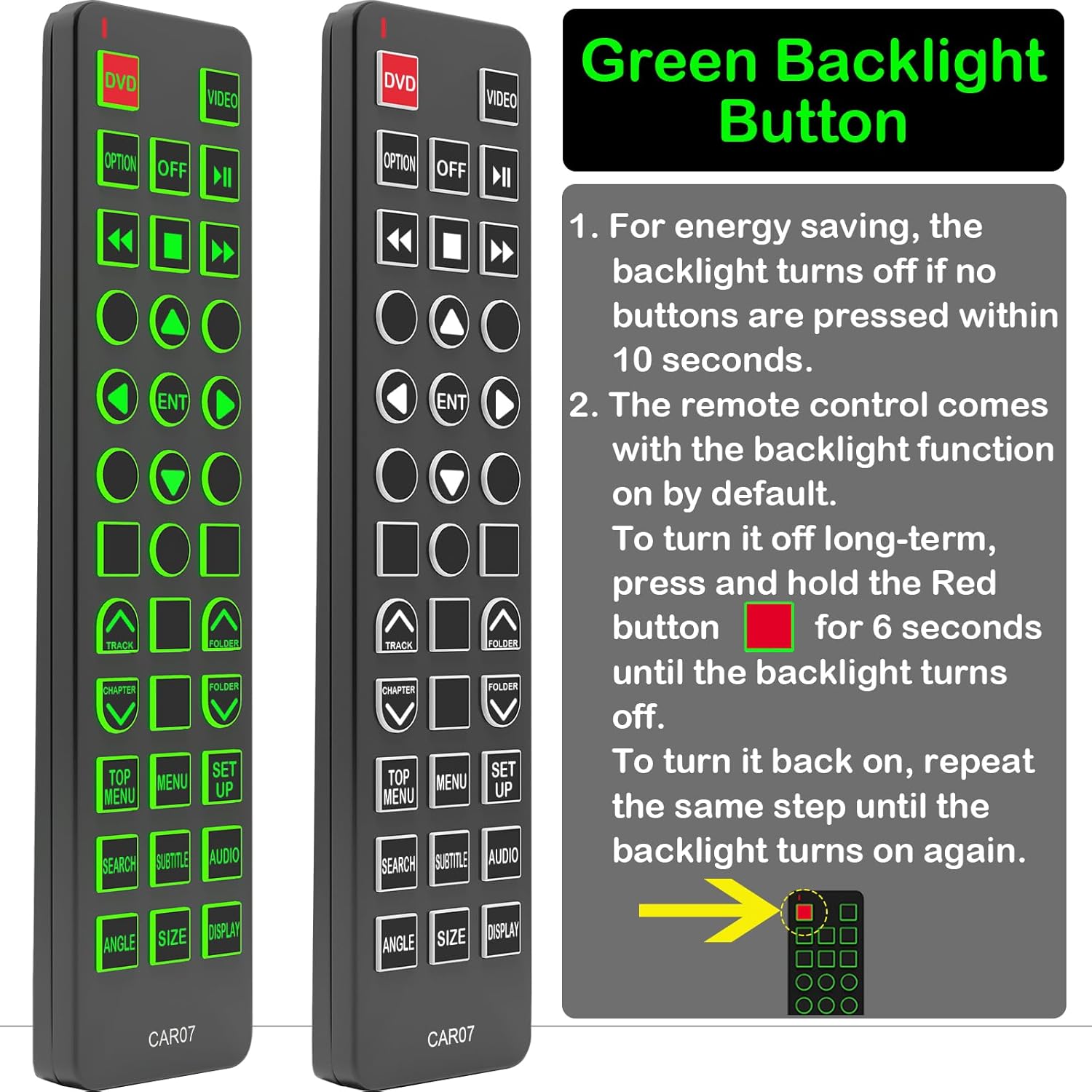 Replacement Remote Control for Lexus GX470 2007, 2008, 2009, Rear Entertainment DVD System, with Backlit, Oversized Buttons