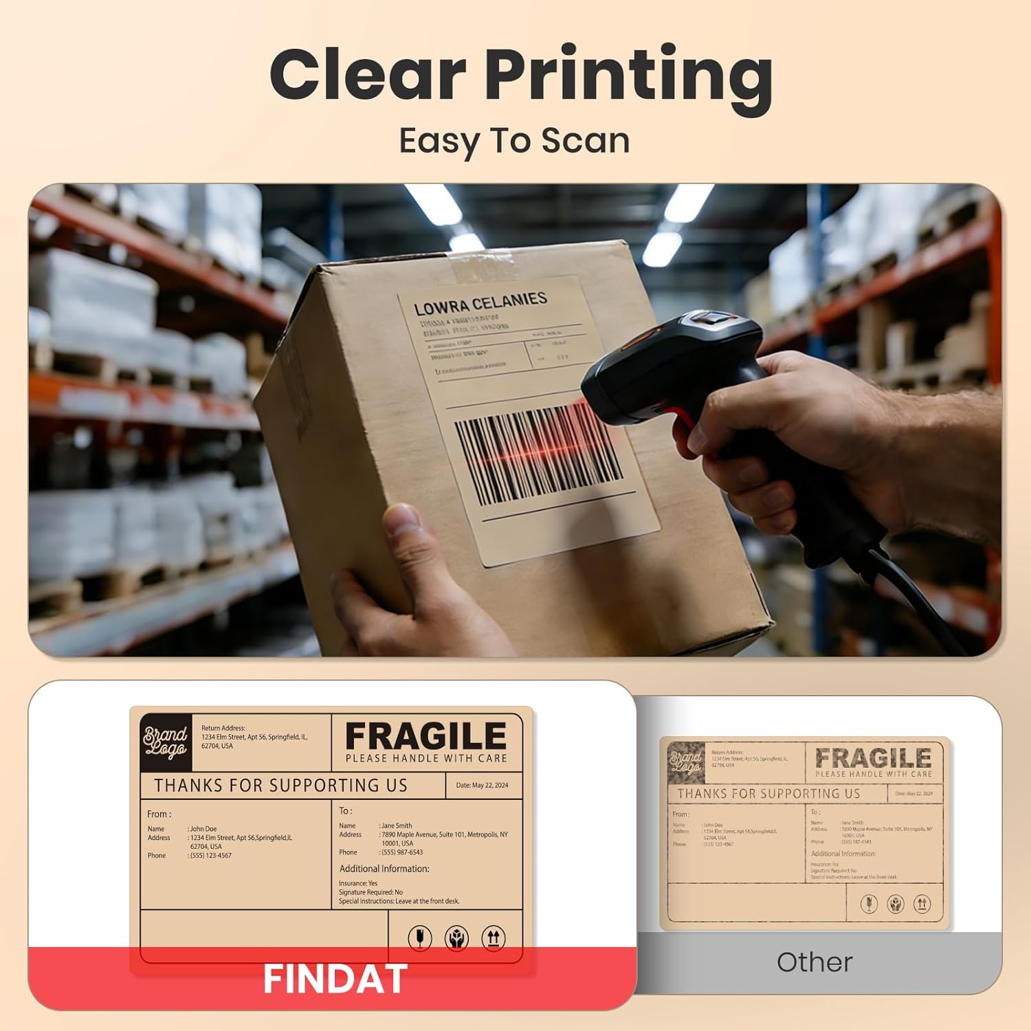 4×6 Direct Thermal Printer Labels Khaki Vinyl Shipping Labels Square Waterproof Self-Adhesive Perforated Mailing Label for UPS Package Business Postage Barcode 250 PCS - Image 4