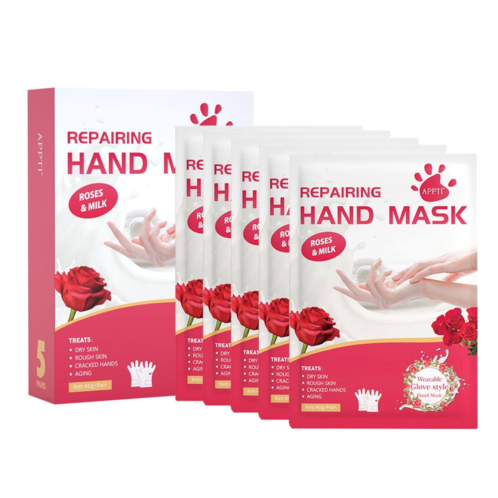 Hand Spa Mask, 5 Pairs Hand Moisturizing Gloves Mask, Hand Skin Repair Renew Mask for Dry, Aging, Cracked Hands, Intense Skin Nutrition Hand Cream Mask Gloves, Repair Rough Skin for Women, Men