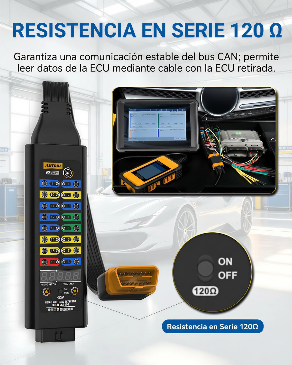 AUTOOL Breakout Box - Detector de protocolo OBD-II con indicador de voltaje, 16 pines, CAN, puente, compatible con escáner, multímetro, osciloscopio para pruebas de diagnóstico de vehículos eléctricos