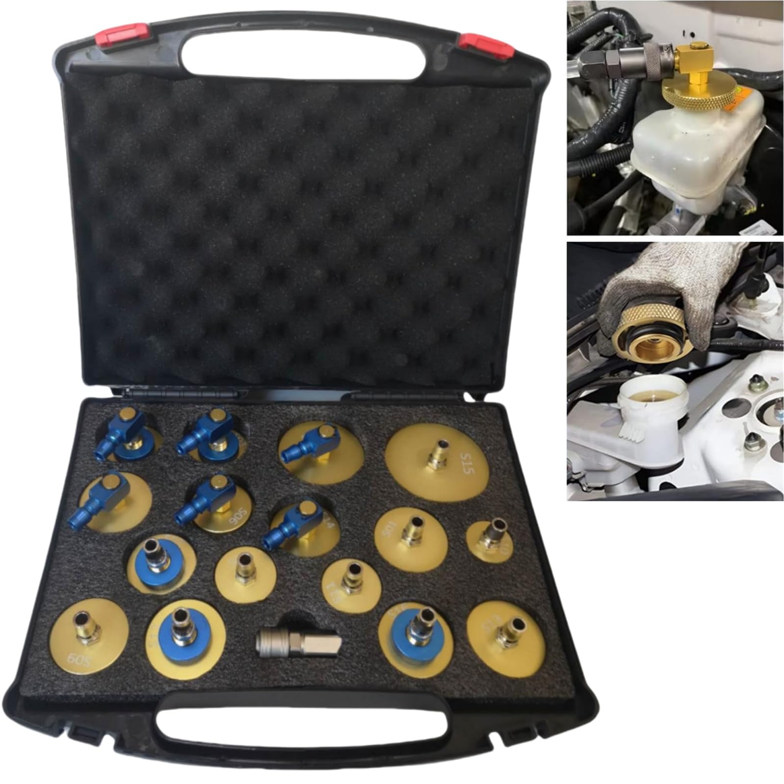 Kit de adaptadores de desaireación de líquido de frenos de 17 piezas, kit de desaireación de frenos del cilindro maestro, kit de desaireación de frenos para la mayoría de vehículos para