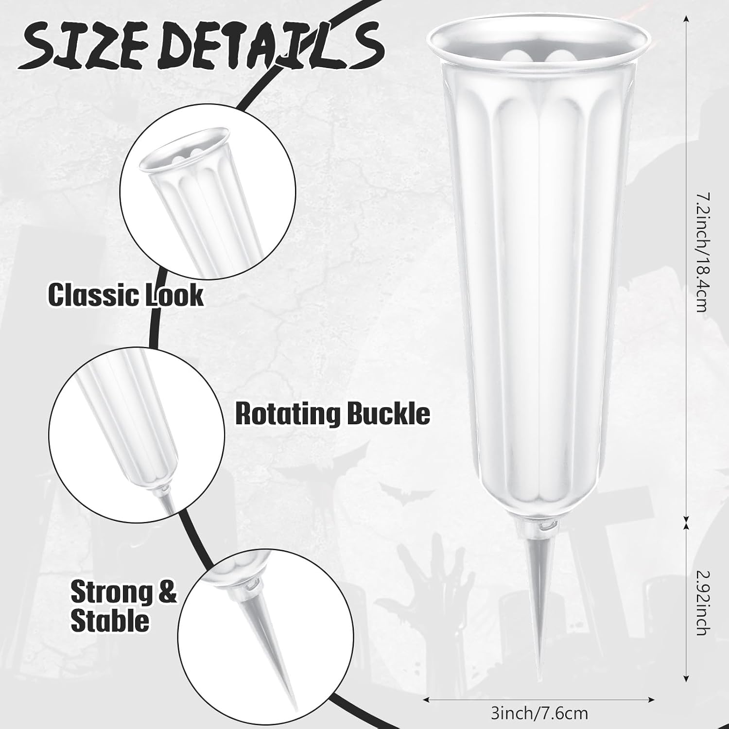 12 Pcs Plastic Cemetery Vases with Spikes Memorial Flower Vase Cemetery Grave Flower Holder Ground Vases with Stakes for Artificial Fresh Flowers Lawn Headstone Graveside Decoration (White) image 2