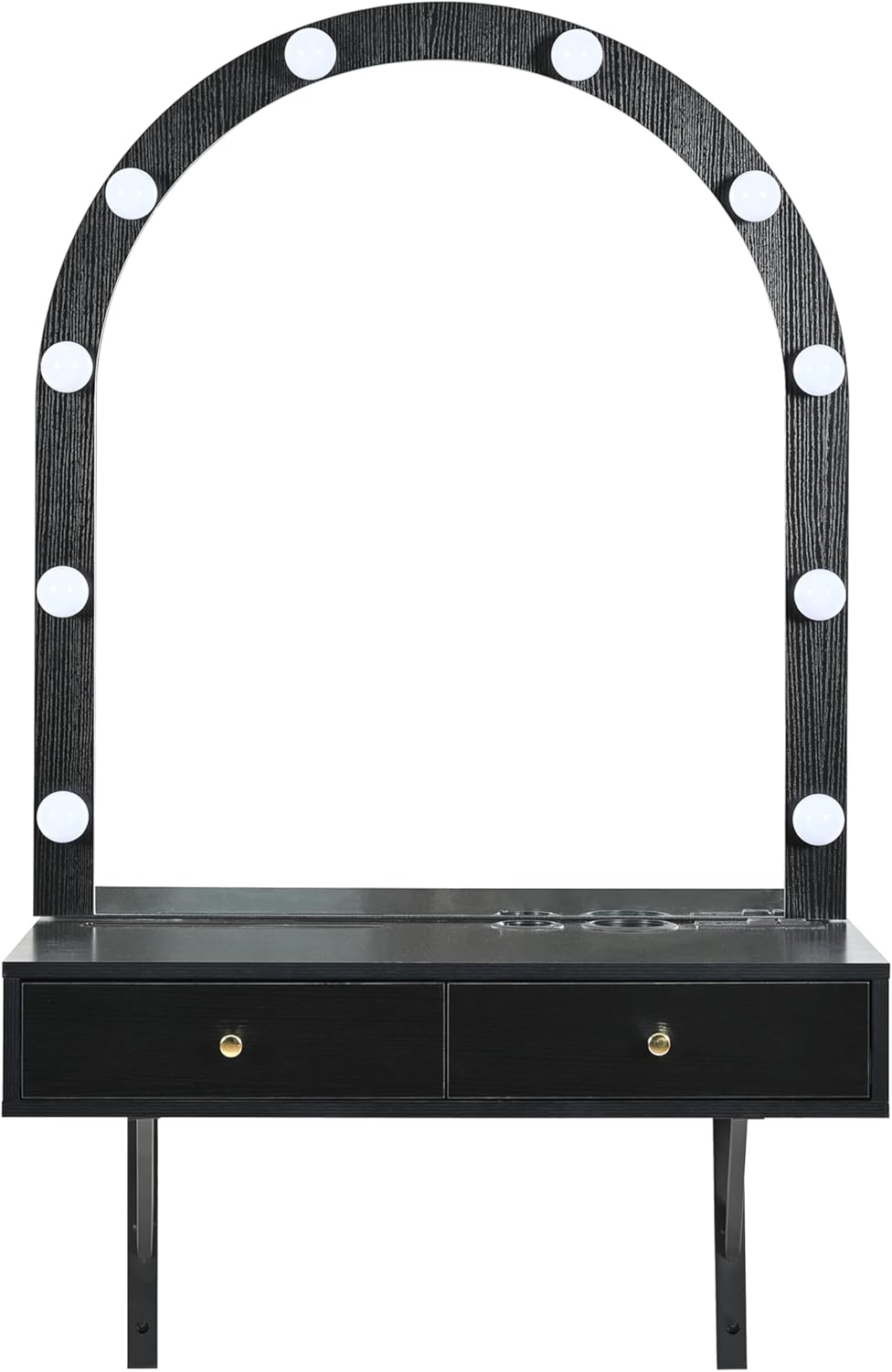 31.5" Floating Makeup Vanity Desk, Wall-Mounted Dressing Table, Compact Vanitys with 3-Color Lighted Mirror & Charging Port for Salons & Bathrooms, Black