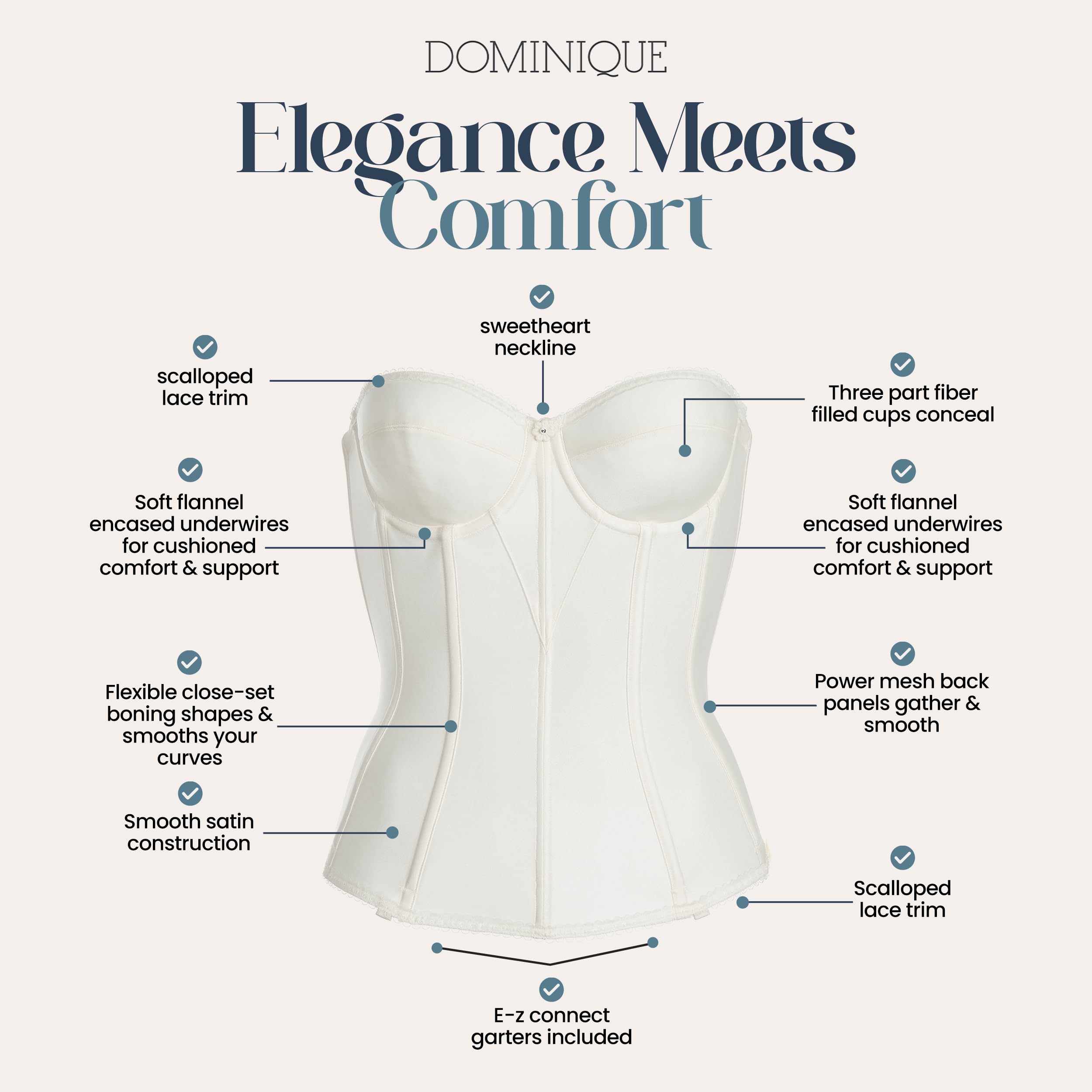 Dominique Women’s Backless Strapless Juliette Satin Longline Bustier Bridal Bra - Picture 12 of 20