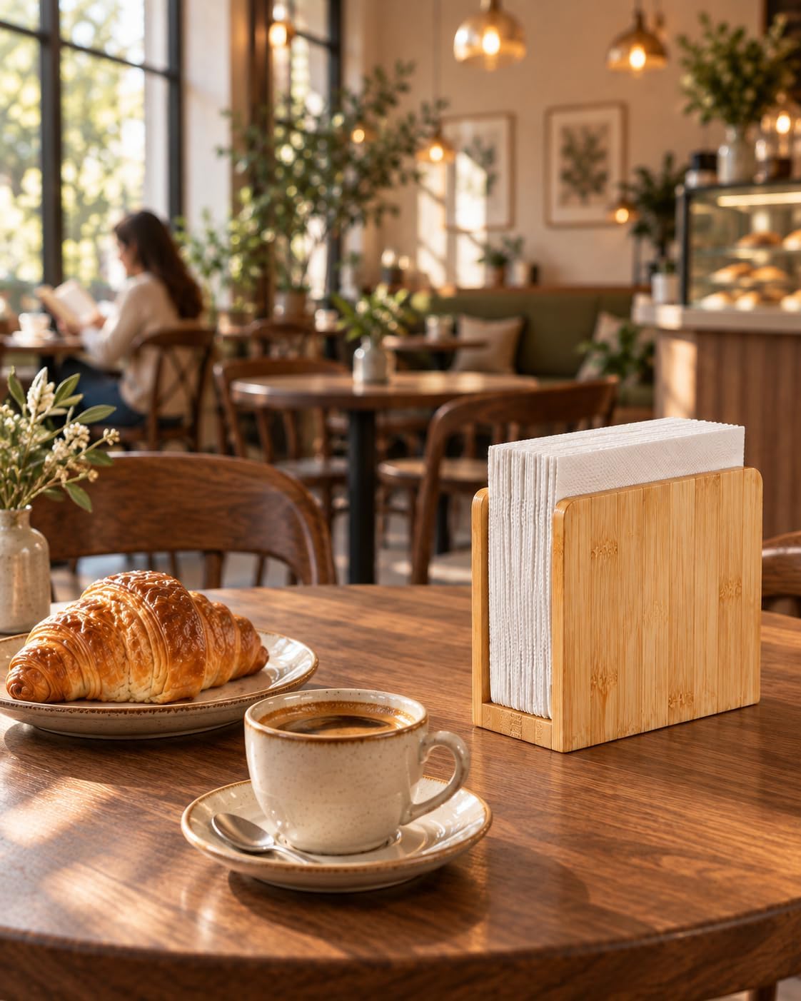 MaxGear Bamboo Napkin Holder for Table, Wooden Holder for 5 x 5 Napkins