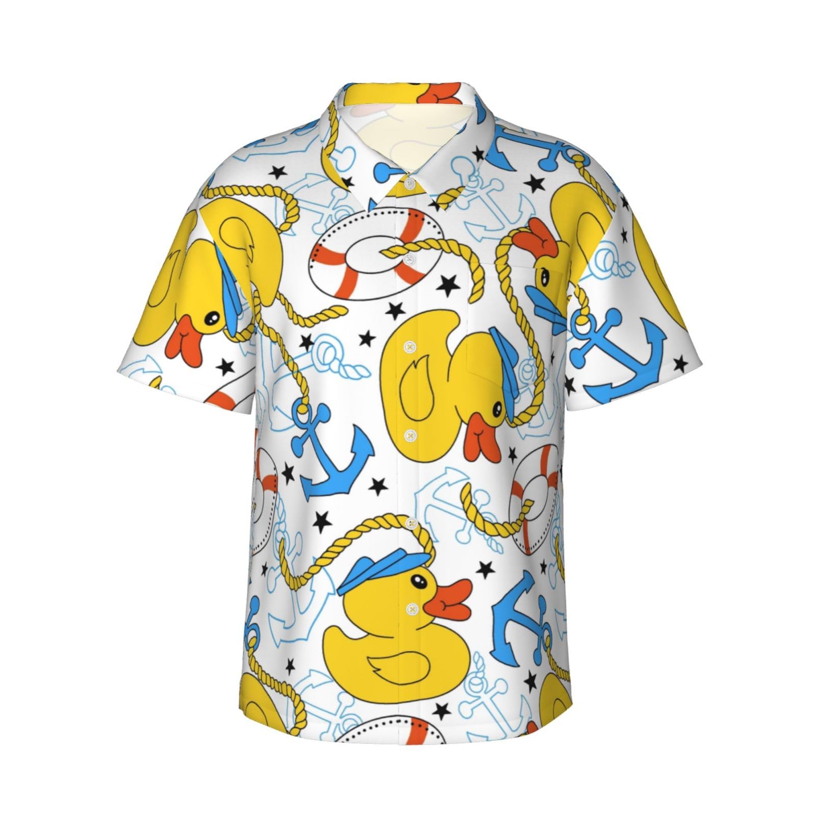 JUZGTSIT Ducks and Anchors Hawaiian Shirt for Men Short Sleeved Casual Summer Beach Shirts Black