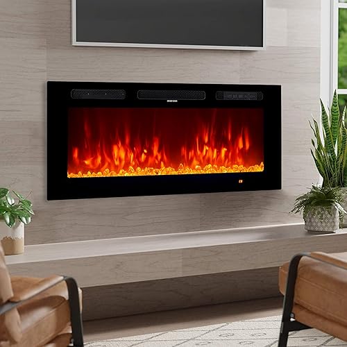 Miniatura 7 de oneinmil Chimenea eléctrica, 50 pulgadas de ancho, chimenea eléctrica empotradamontada en la pared, control remoto con temporizador, 12 llamas,