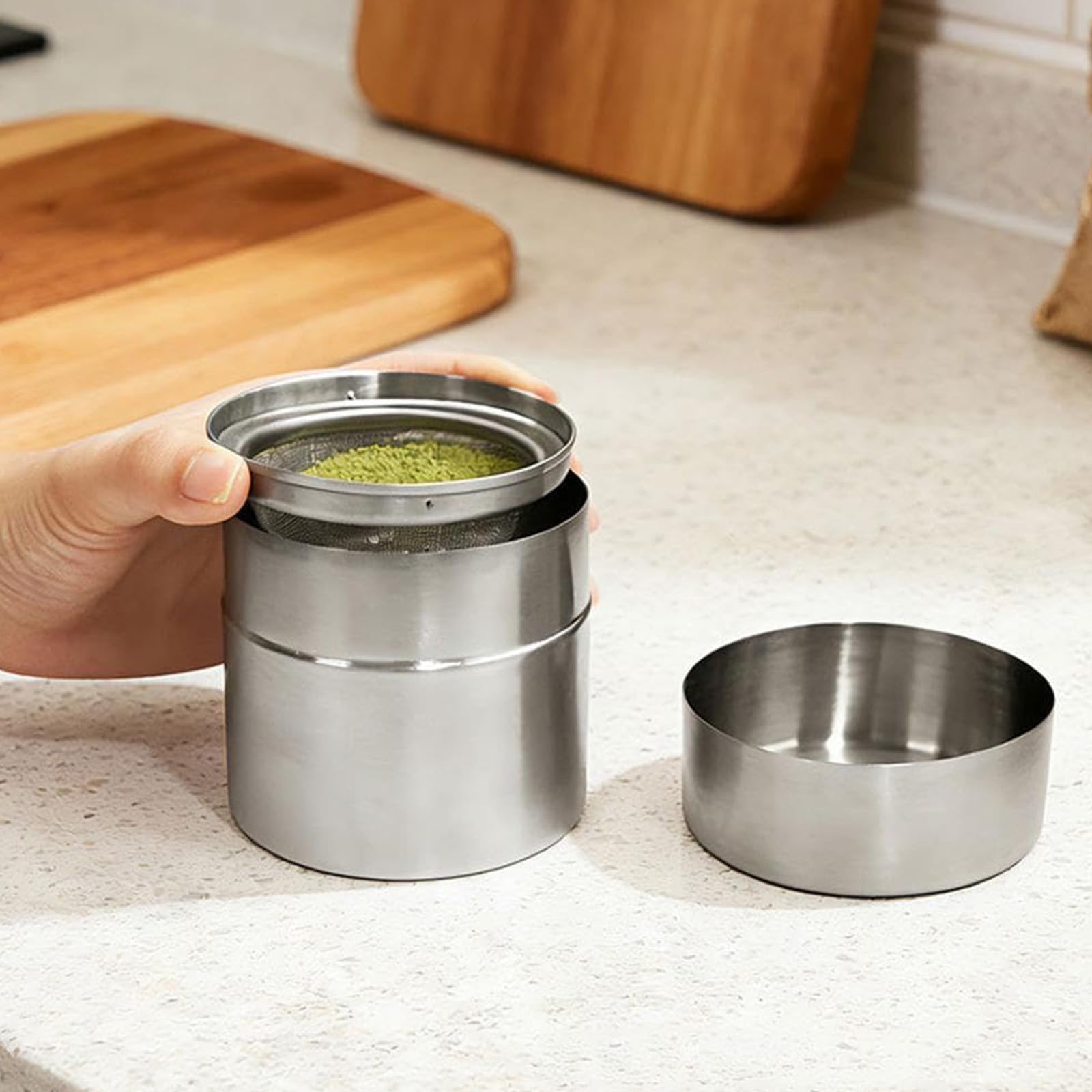 Generic Matcha Powder Sifter and Storage Tin Set Stainless Steel 300ml Matcha Shaker Canister with Fine Mesh