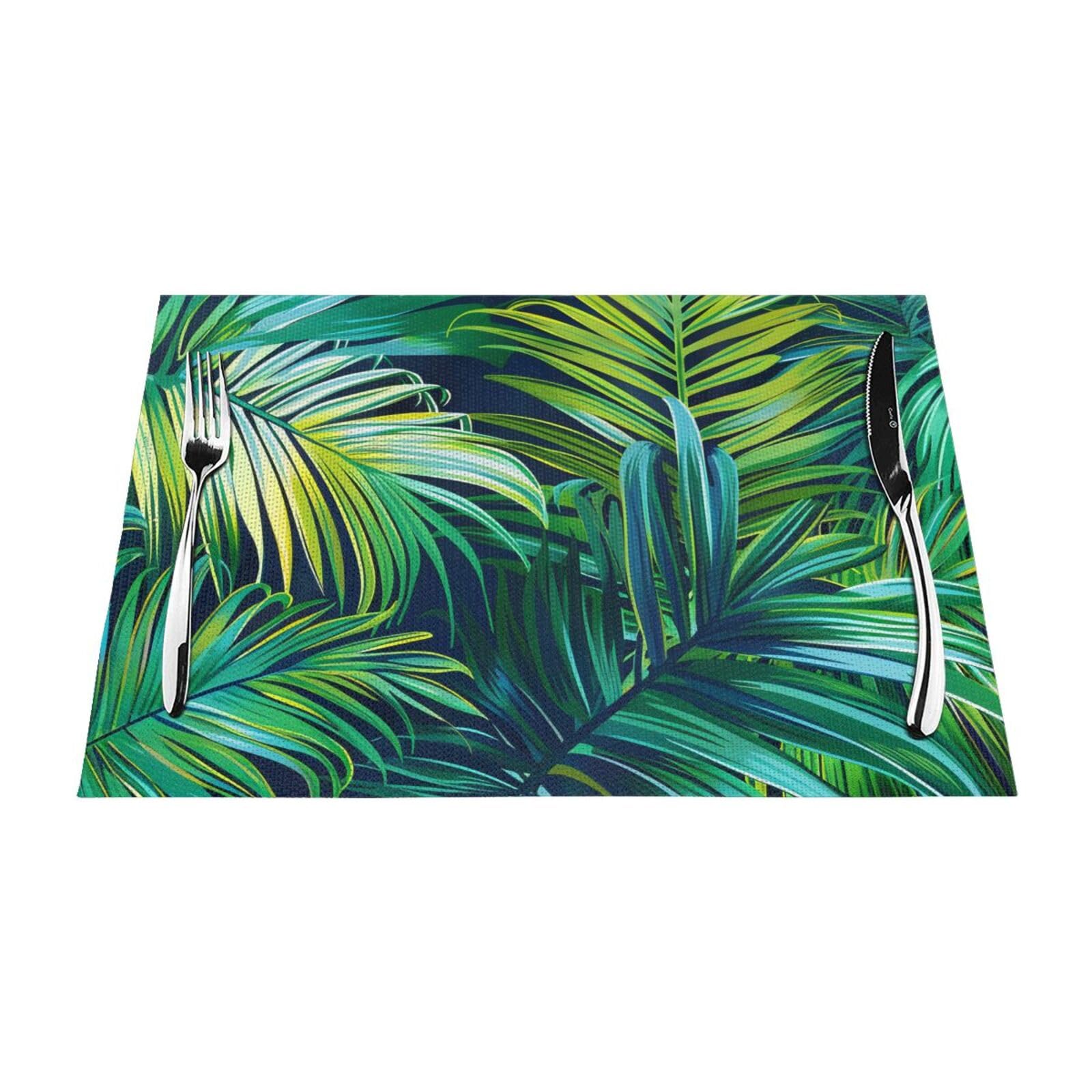 Tropical Palm Leaves Printed PVC Placemat 1 PCS for Kitchen Dining Table Heat-resistand Washable Table Mats 18x12 in