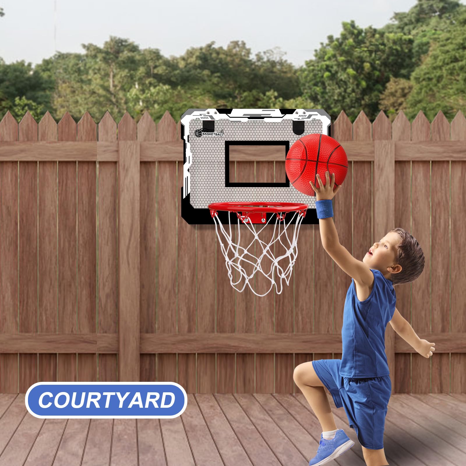Indoor Basketballkorb Set mit 4 Bällen für Kinder Erwachsene, Basketball hängen an der Tür für Zimmer Büro Schlafzimmer