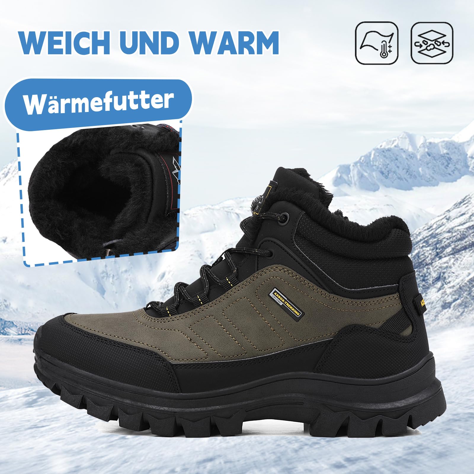 AX BOXING Botas Niño Invierno Zapatillas Senderismo Cálido Antideslizante Montaña Trekking EU34-40