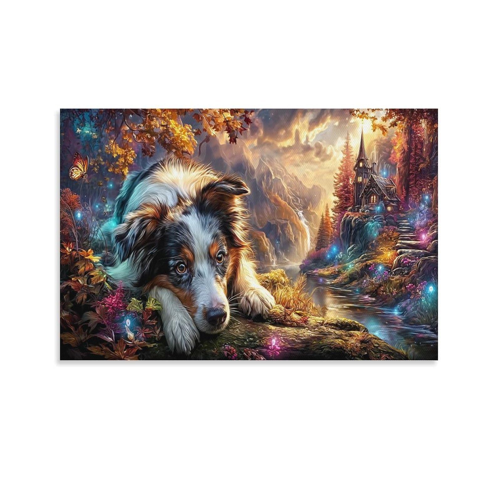 XPASHIQWC Shepherd Dog Wall Decor Poster Autumn Forest Giclee Canvas Prints Modern Wall Art Picture Wall Hanging for Bathroom Wall Decor 24x36inch(60x90cm)