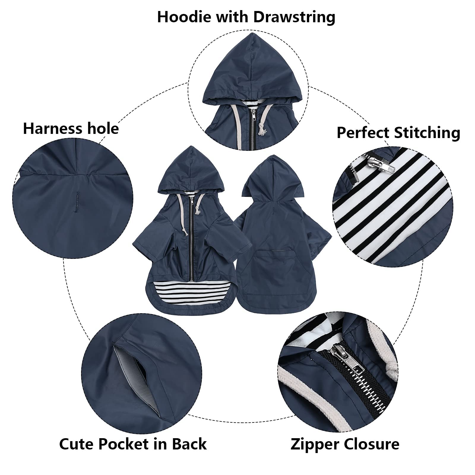 Impermeabile per Cani con Cappuccio, Impermeabile/Pioggia, Coulisse Regolabile, Design Tascabile, Elegante Impermeabile per Cani di Alta qualità (Blue X)