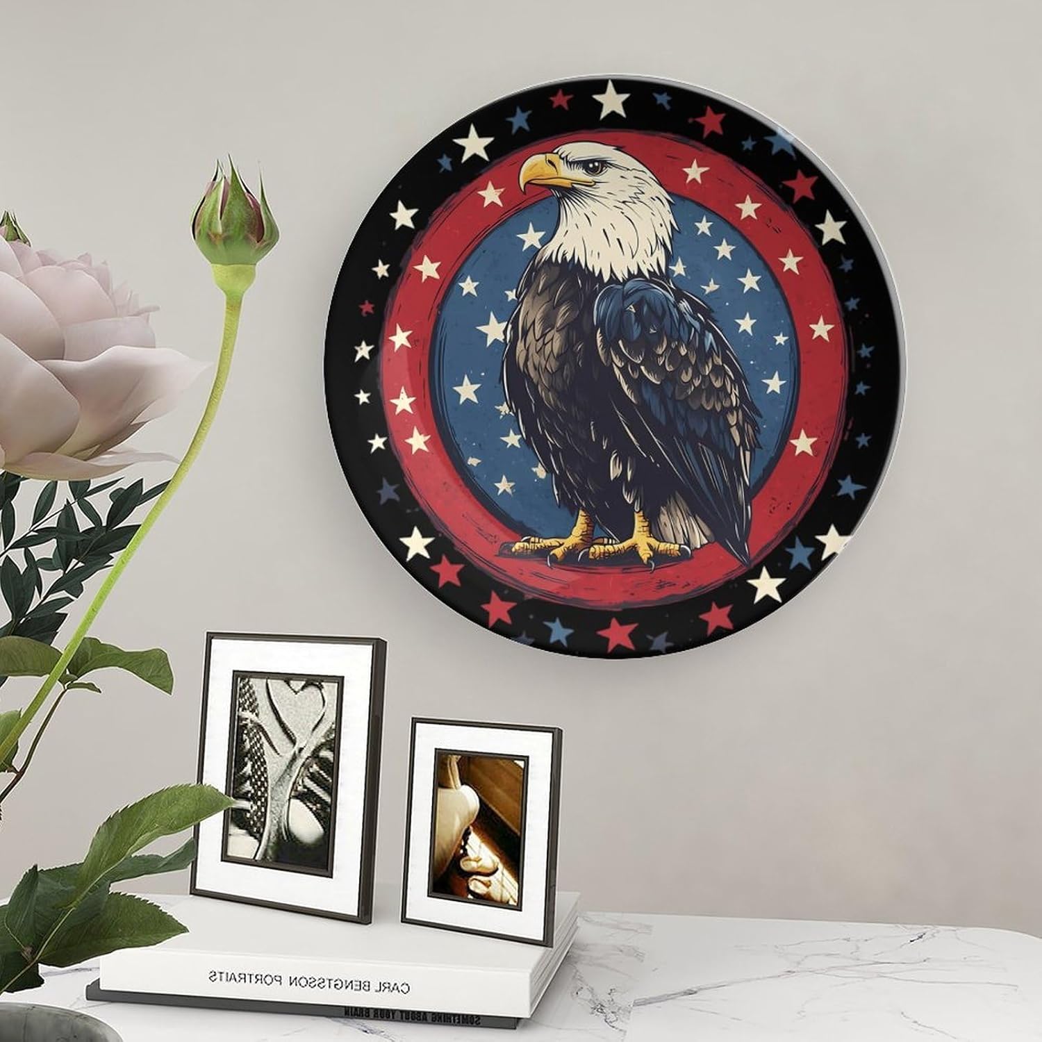 United States Bald Eagle1 4th of July Decorative Plates for Display Ceramic Plate Tray with Stand Hanger Home Decor