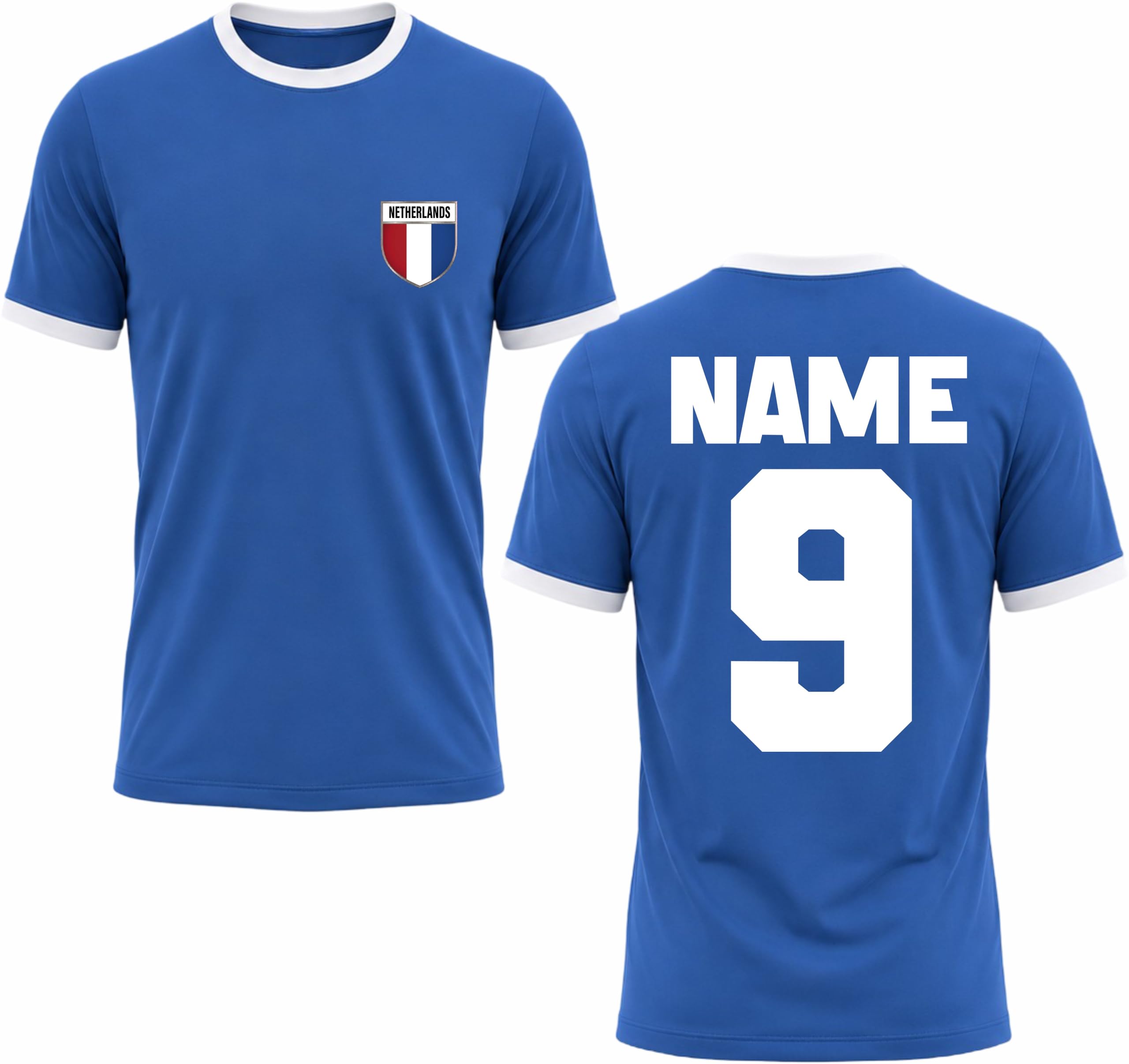 Personalised Dutch Football Ringer T-Shirt Custom Name Number Jersey Netherlands Jersey Gift Top Royal/White