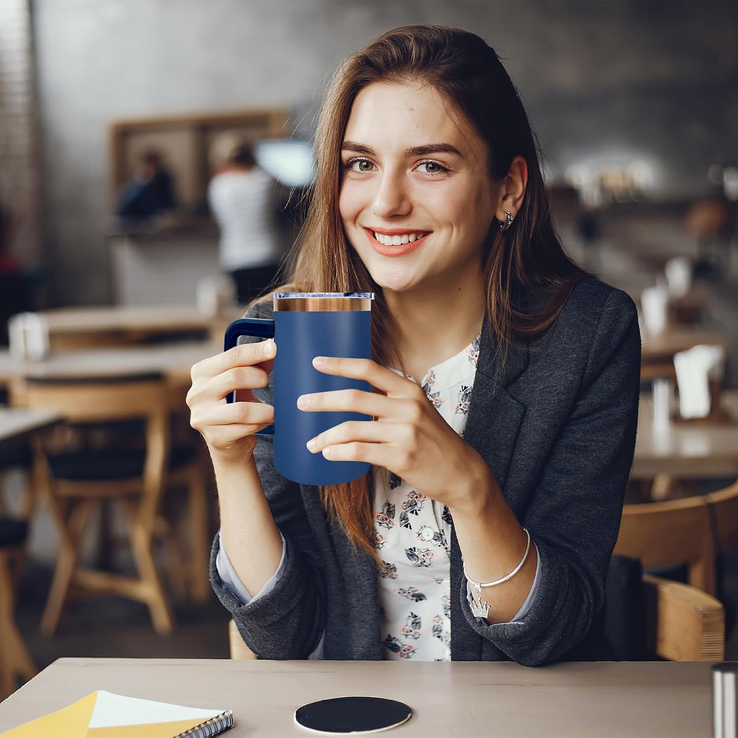 20 oz Insulated Coffee Mug with Lid, Stainless Steel Coffee Tumbler Bulk, Double Wall Vacuum Travel Mug with Handle, Leakproof Powder Coated Coffee Cups for Hot and Cold Drinks (Navy,1 pack) - Image 7