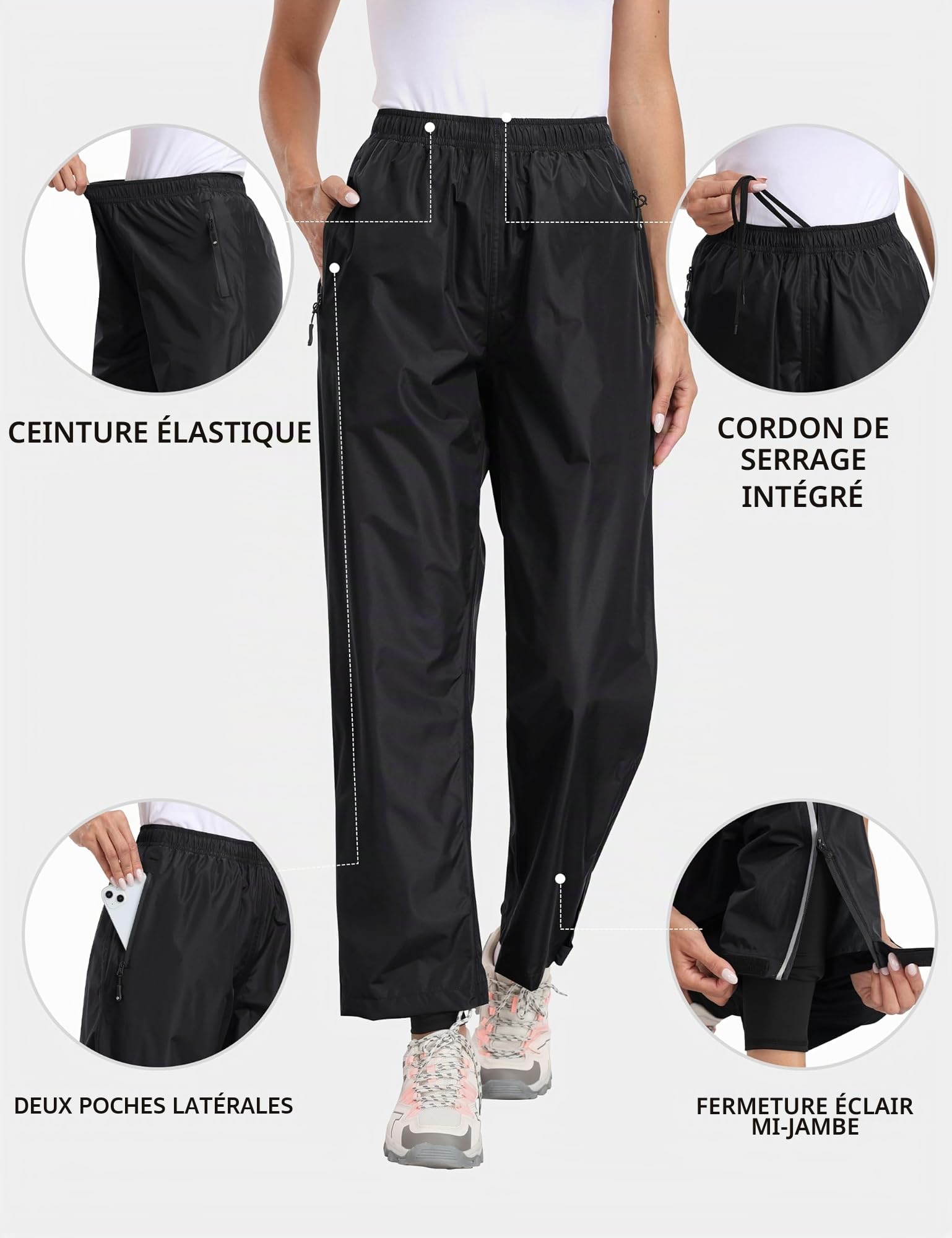 MoFiz Pantalon Imperméable Femme Surpantalon Pantalon de Randonnée Léger Pliable Pantalon de Pluie pour Cyclisme Trekking Extérieur Marche Pêche