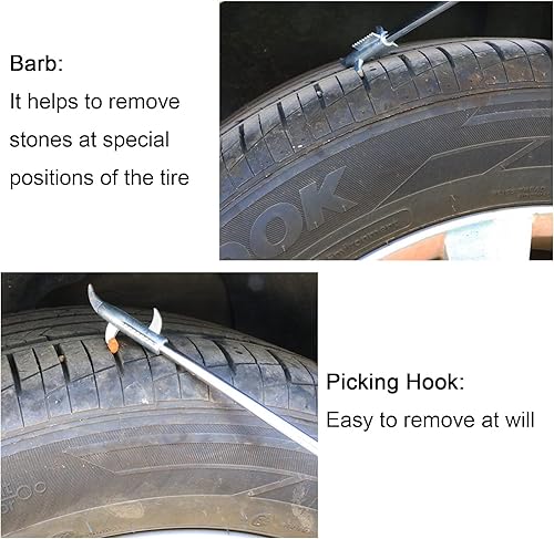 Miniatura 4 de 2 piezas de herramientas de eliminación de rocas de neumáticos, gancho de piedra transparente para neumáticos de automóvil, motor, bicicleta,