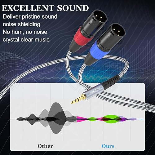 Miniatura 6 de Cable de conexión estéreo TRS de 0.138 in a doble XLR macho Pro, cable TRS estéreo de 18 pulgadas a 2 XLR macho en Y, cable de micrófono de parche