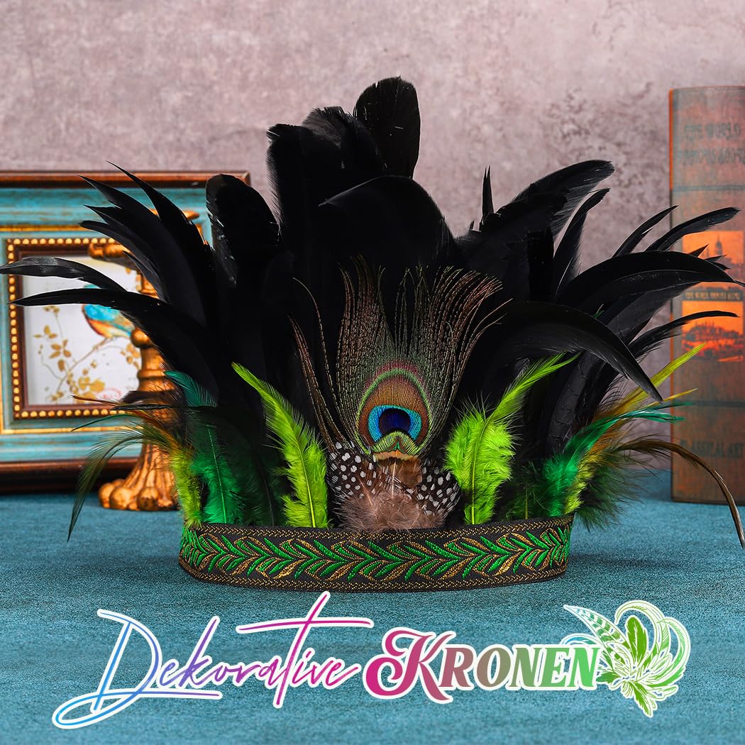 Fashband Peacock Feather Headband Fascinator Decorative Crowns Hippie Headpiece Tribal Festival Costume Headband for Women (Green - Image 2