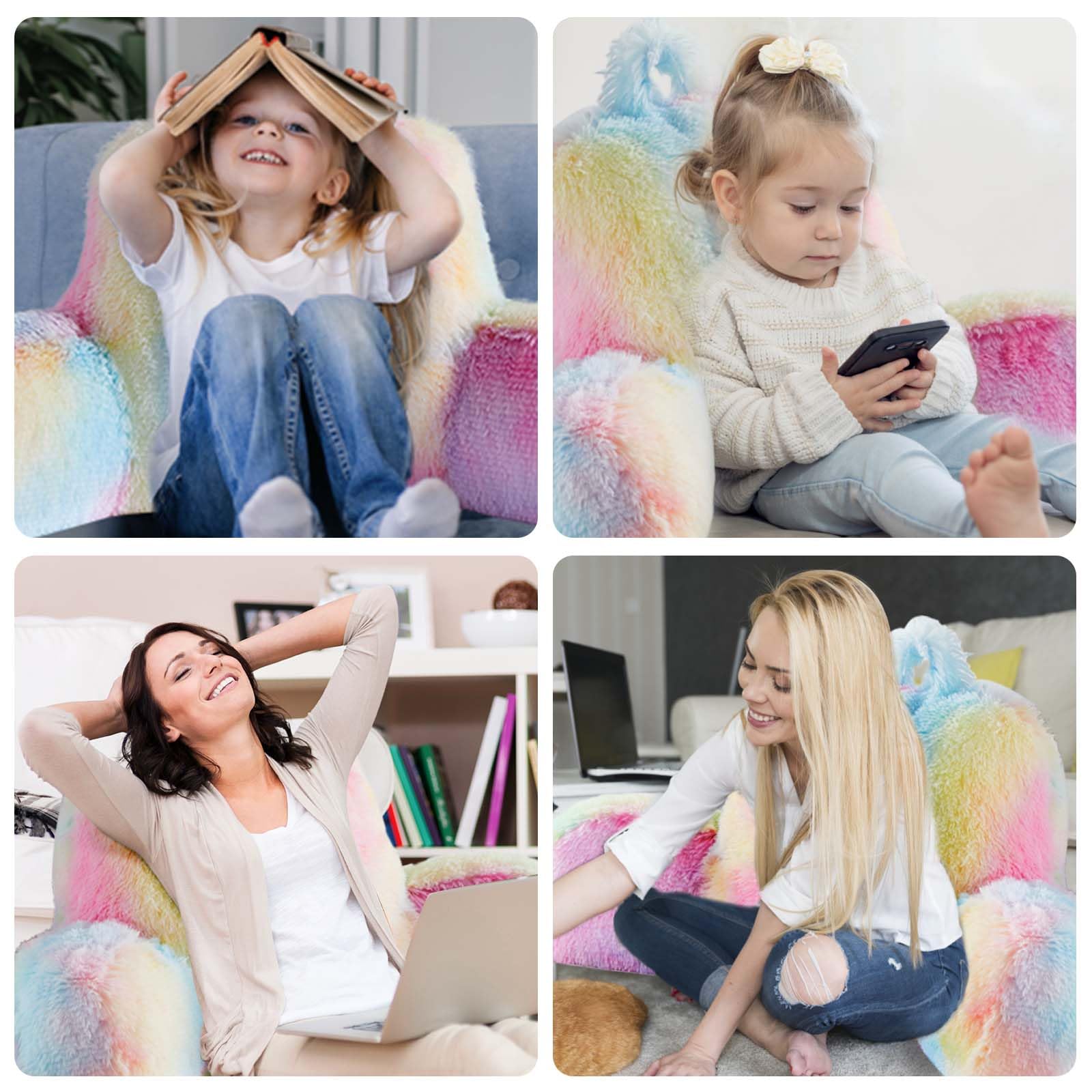 Kunstfell-Rückenlehnenkissen für Kinder, Teenager-Lesekissen mit Armen, flauschiges Rückenstützkissen zum Sitzen im Bett/Couch, Bettkeilkissen für Mädchen, Lese- und Bettruhekissen (Rosa)