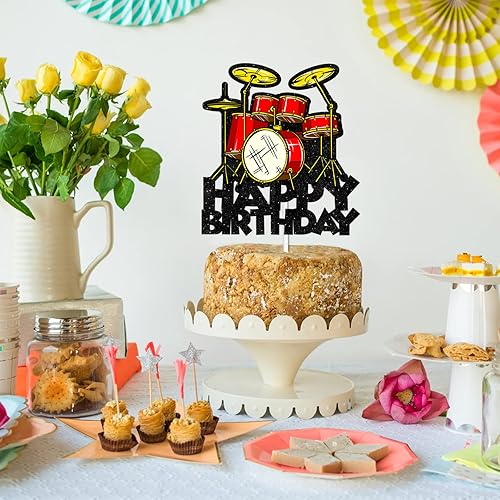 Miniatura 7 de Decoración de pastel de feliz cumpleaños con juego de batería para selecciones temáticas de música para baterista de rock roll, suministros de