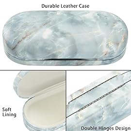 Muf 2 in 1 Contact Lens Case and Glasses Case, Double Sided Design with Mirror, Portable Travel Kit with Tweezer, Remover and Solution Bottle, Green Grey Marble