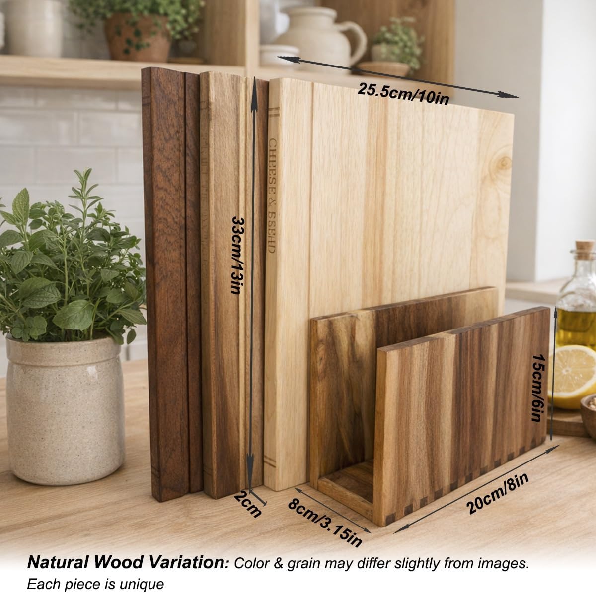 Large Wood Cutting Boards Set of 3, Heavy Duty wooden Chopping Board with Stand, Book Style Juice Groove Boards, Acacia Wood for Vegetables, Sapele for Meat, Rubberwood for Cheese