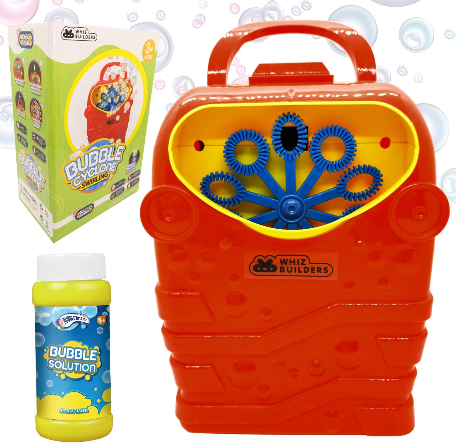 Bubble Machine for Kids, Backyard Toys, Toddler Outdoor Toys, with Solution Refill, BPA-Free Manual Bubble Toys, Hand-Operated Blower, Lightweight, No Battery Needed (Bubble Fish) (Red)