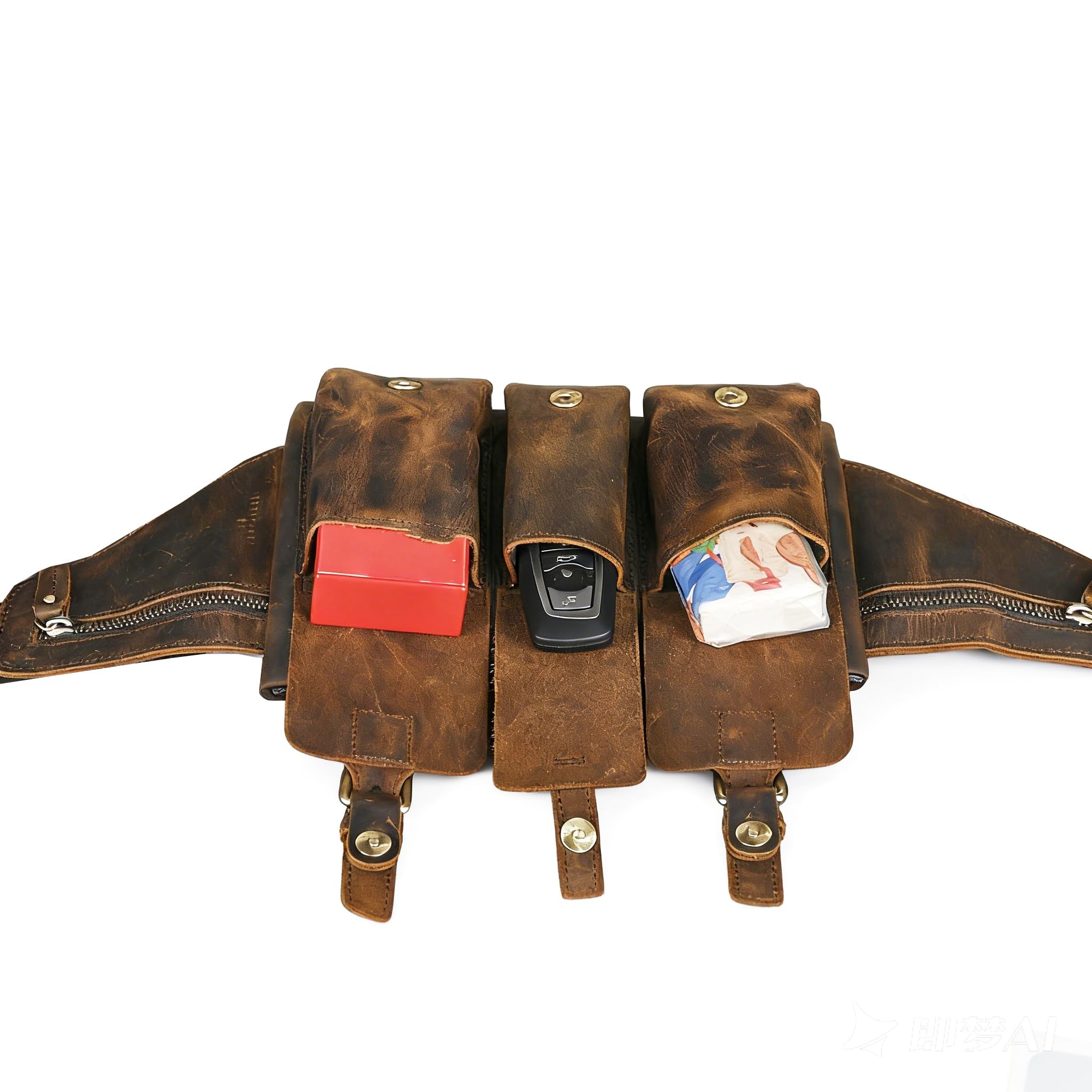 Épais Crazy Horse en Cuir Randonnée Équitation Voyage en Plein Air Ceinture Fanny Taille Pack Petit Téléphone Cigarette Poche pour Hommes Femmes 380 (381 Marron)