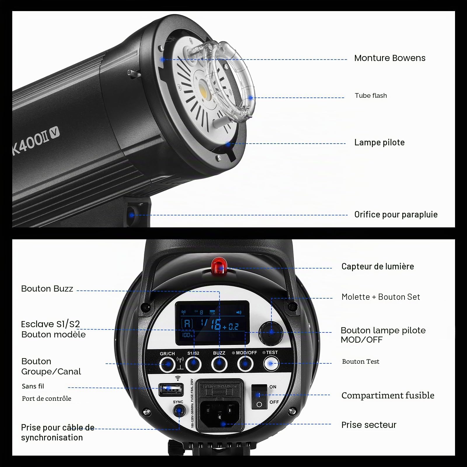 GODOX SK400II-V*2 Monolight Lumiere Continue Professional Studio Flash Strobe Light Kit,2.4G Wireless X System,5600±200K,Bowens Mount LED Modeling Lamp for Studio(SK400II Upgraded)