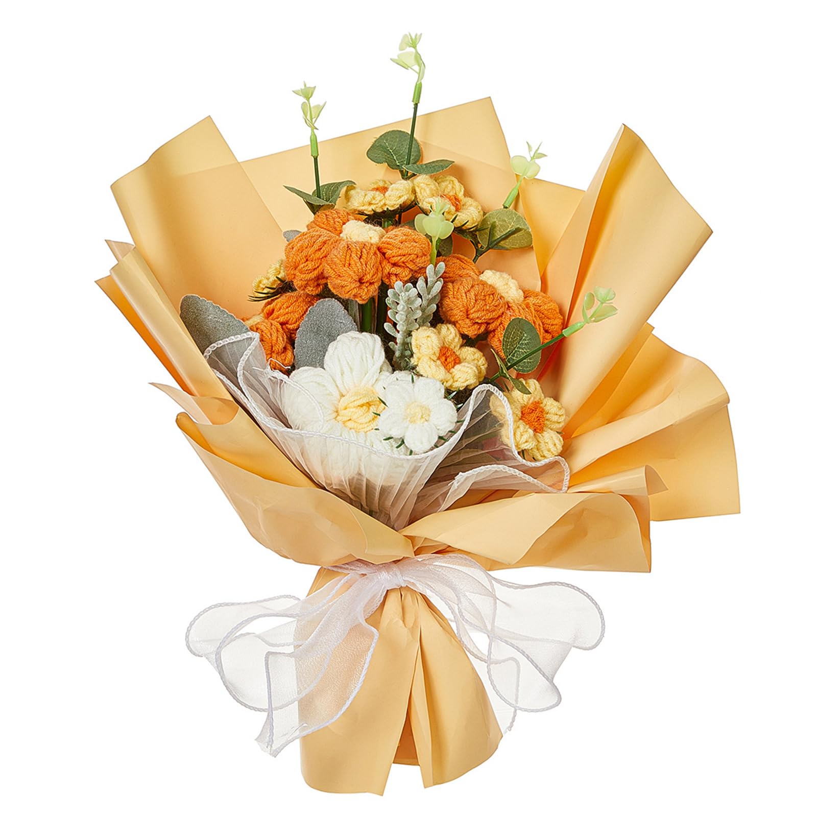 Hsioluted Flower Bouquets for Mother Day, Knitted Bouquets Artificial Flower with Bear for Graduation Artificial for Outdoors for Cemetery for Decorations for Outdoors Hanging Basket