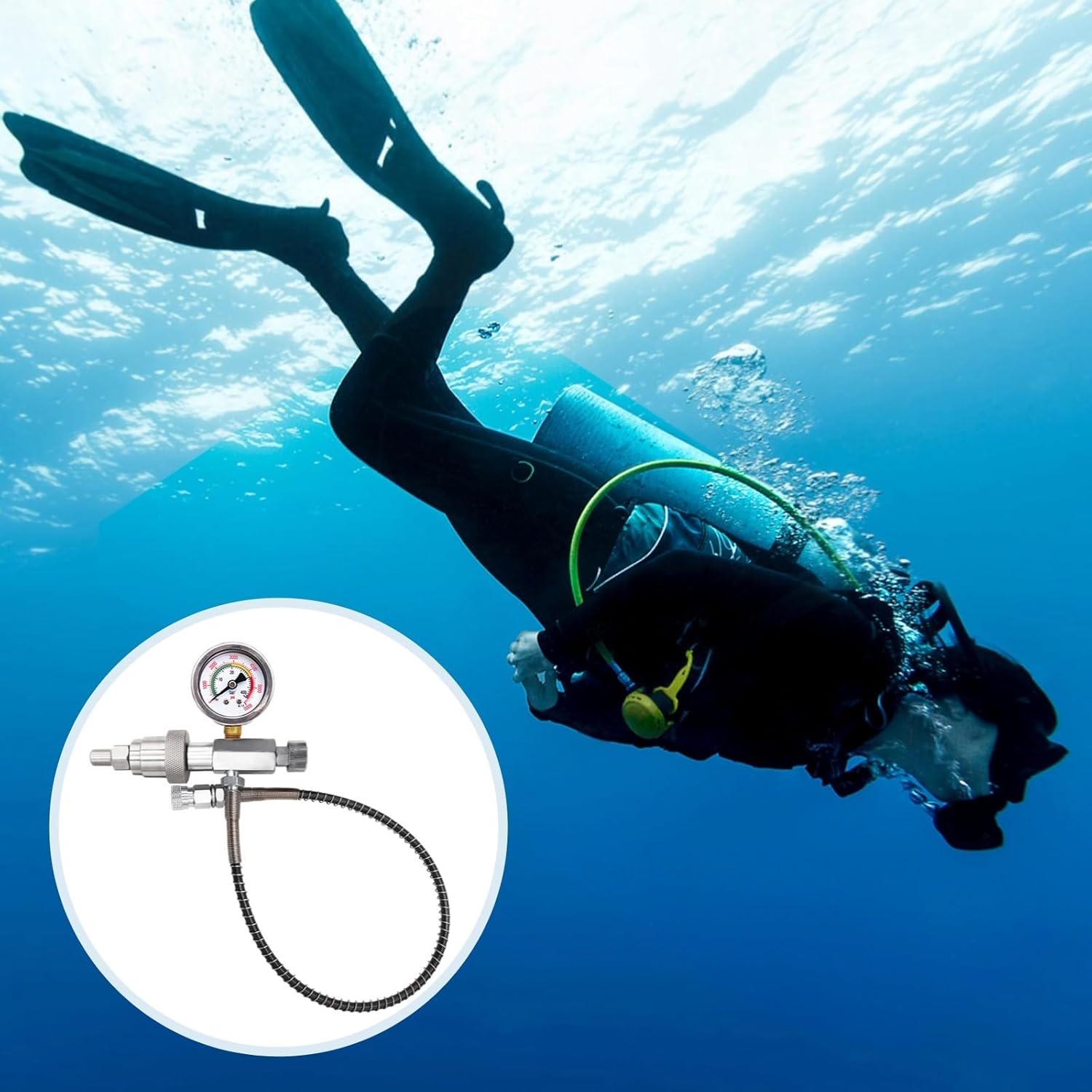 4500Psi Cga347 Filling Station, Stainless Steel Air Rifle Pcp Adaptor with Pressure Gauge and Quick Connect