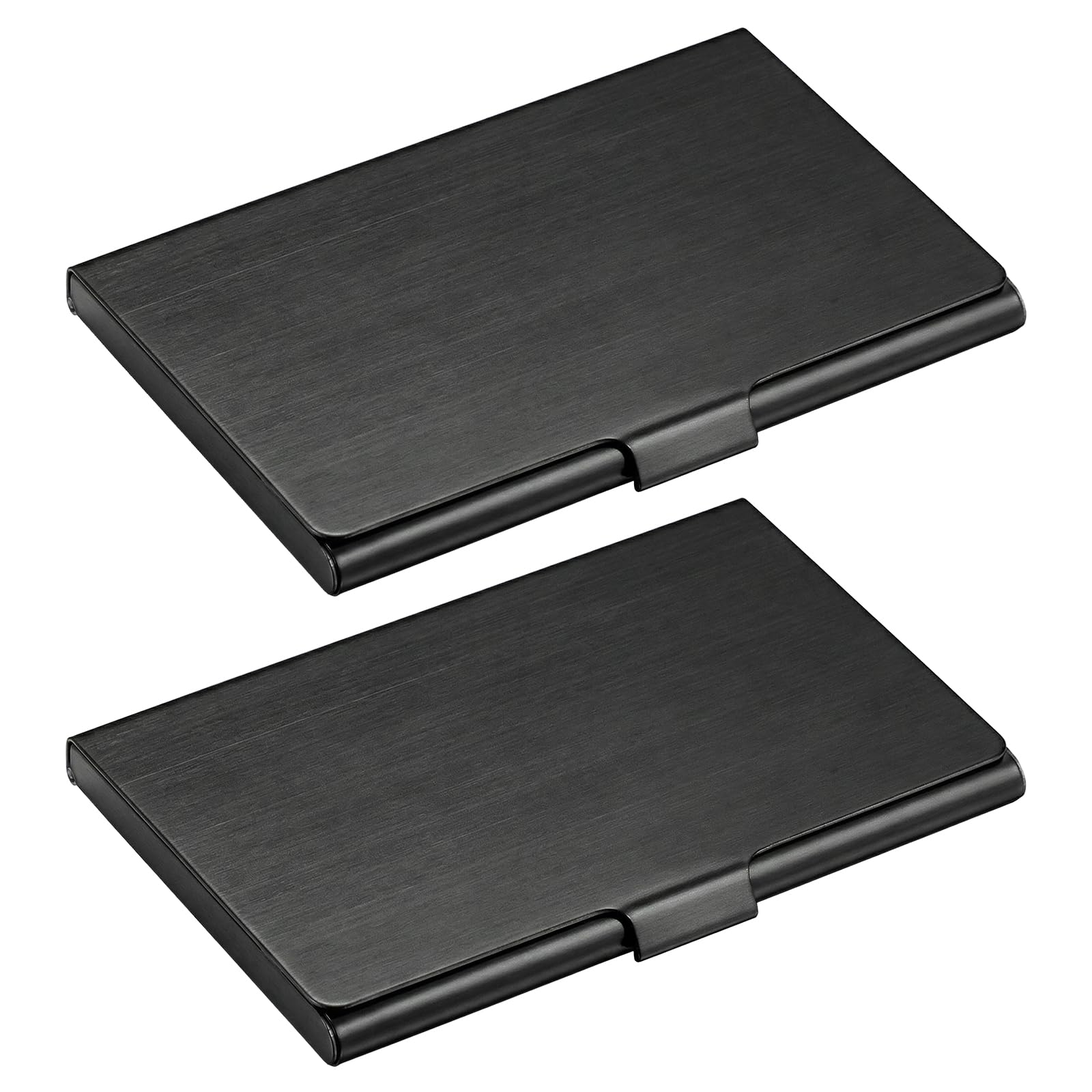 Bremorou 2PCS Business Card Holder Black Stainless Steel, Slim Metal Business Card Case Pocket Name Cards Wallet for Men & Women, Professional Credit Cards Holder