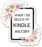 Vista 2 de 314PI 3 calcomanías minimalistas impermeables de vinilo negro con texto en inglés "When I Die Delete My Kindle History" para laptop, teléfono