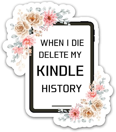 Miniatura 2 de 314PI 3 calcomanías minimalistas impermeables de vinilo negro con texto en inglés "When I Die Delete My Kindle History" para laptop, teléfono,