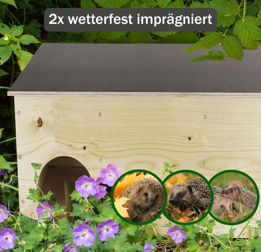 Igelhaus Igelhotel Igelhütte Futterhaus für Igel Natur wetterfest imprägniert 2X