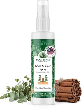 Foot Sense Shoe Deodorizer & Foot Spray Natural Foot & Shoe Odor Eliminator for Smelly Feet, Shoes & Sports Gear, Long-Lasting Refreshener for Adults & Kids 5oz