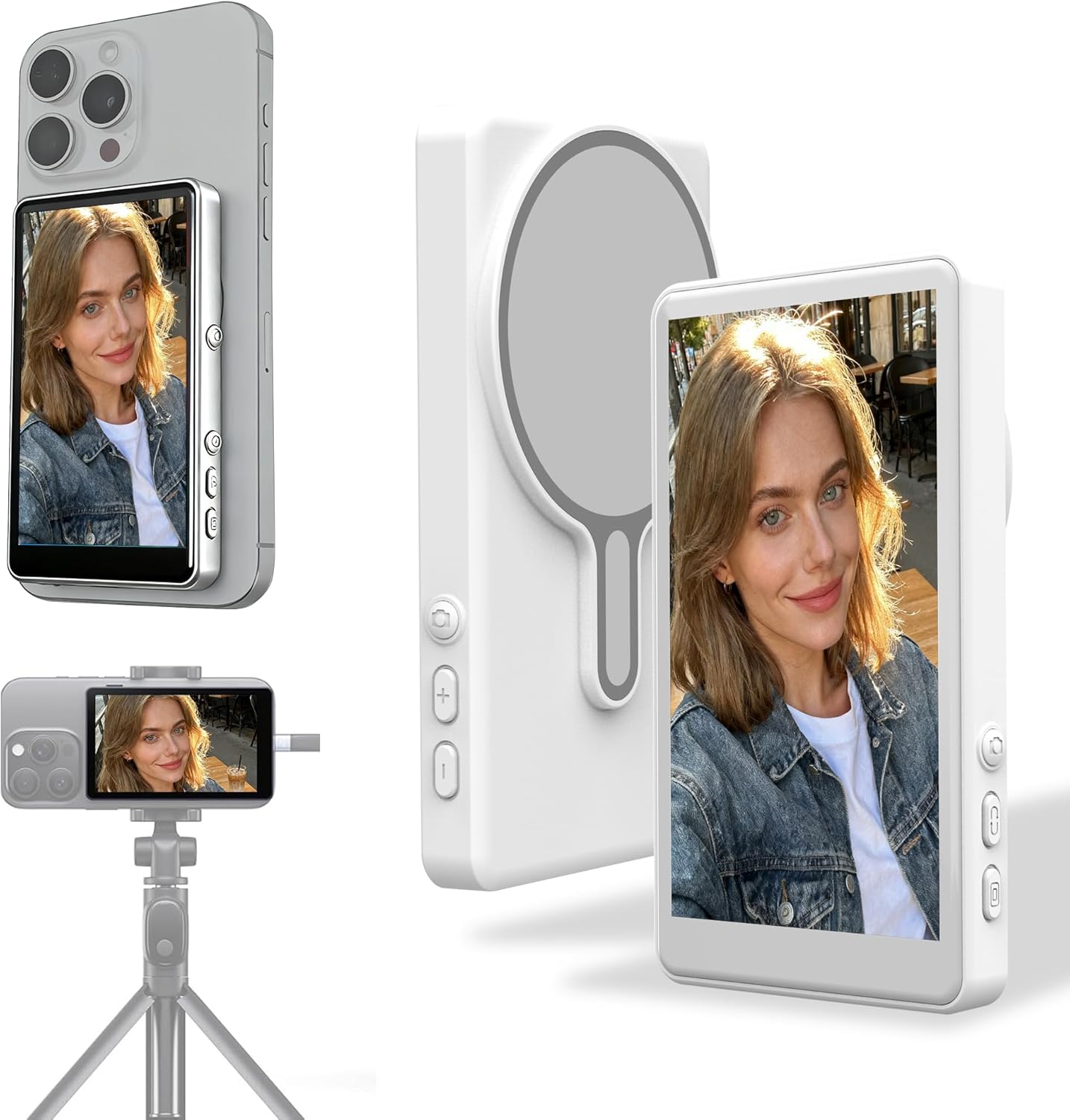 Selfie Monitor Screen with Bluetooth Remote, 4.02" 4K Magnetic Back Camera Monitor for iPhone & Android, 1800mAh, No App Needed, Built-in Speaker & 400 Lumen Outdoor Display