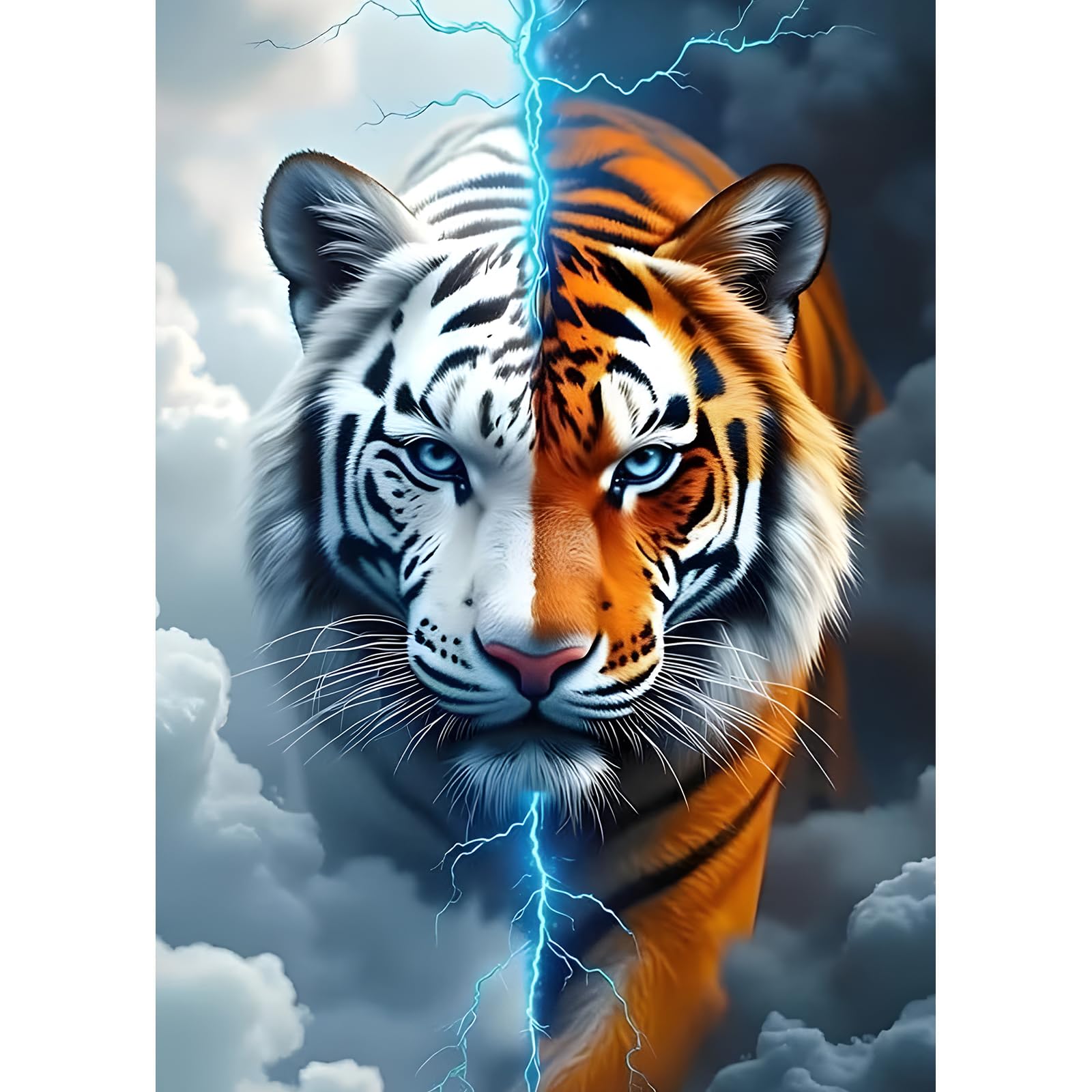 DPHERO Fantasy Tiger Diamond Painting Kits for Beginners Adults,5D DIY Lightning Diamond Art Kits,Round Full Drill Dreamland Gem Art Crafts,DIY Tiger Painting by Numbers for Home Wall Decor 12x16inch