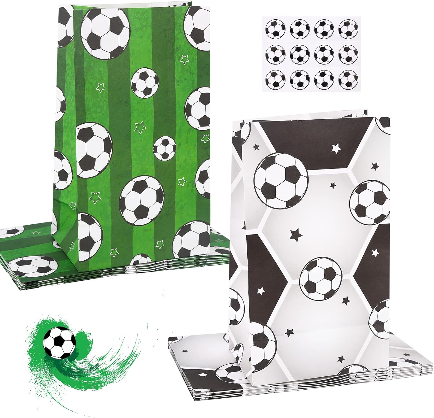 12 Pieces Soccer Goodie Bags Gift Bags,Football Paper Bags,Soccer Paper Gift Bags with Football