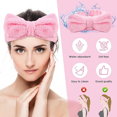Miniatura 3 de Molain Diadema de spa bandas para el cabello con lazo diademas de maquillaje para mujer forro polar coral diadema elástica para lavado de cara ducha