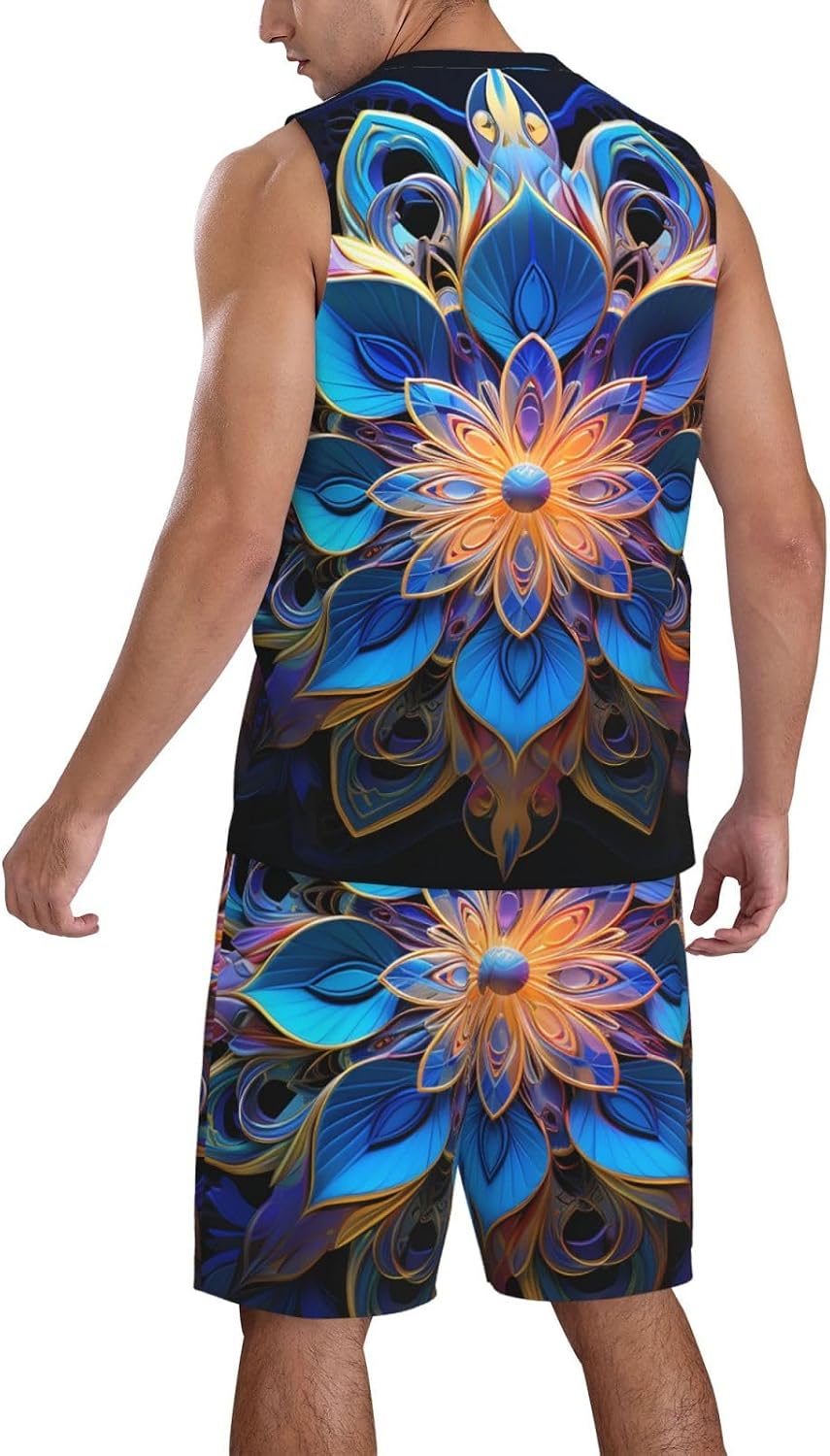 Mens Basketball Jerseys Bohemian Flower Uniform Suit Mesh Sports Jersey Outfits T-Shirt and Short Sets