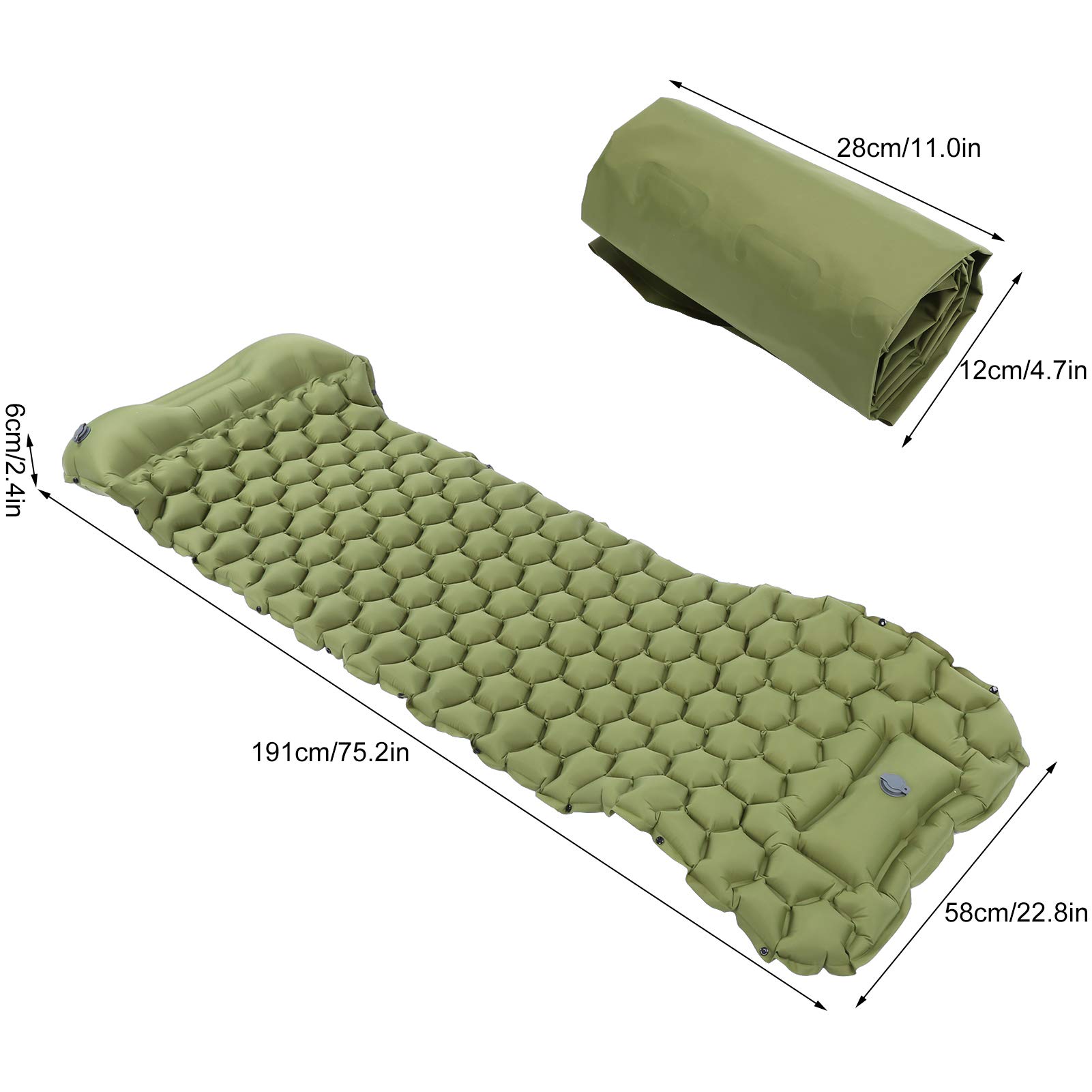 Tappetino da Campeggio Air Sleeping Pad - Pad Gonfiabile Leggero da Viaggio con pressa a Pedale per Escursioni in Viaggio(Verde)