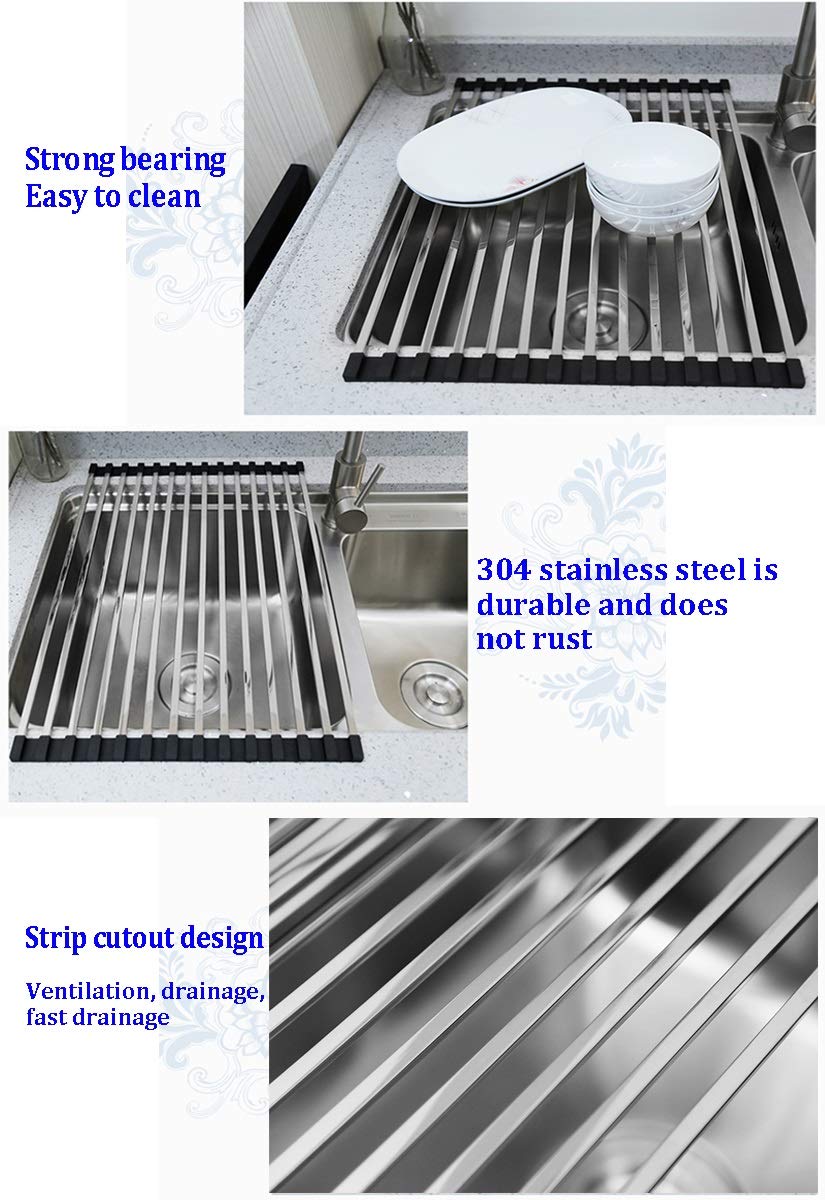 Escurreplatos plegable enrollable de 43 x 33 cm, escurridor de platos de acero inoxidable para encimera de cocina, accesorio de cocina que ahorra espacio (Tobes - 12/Tobes - 18)