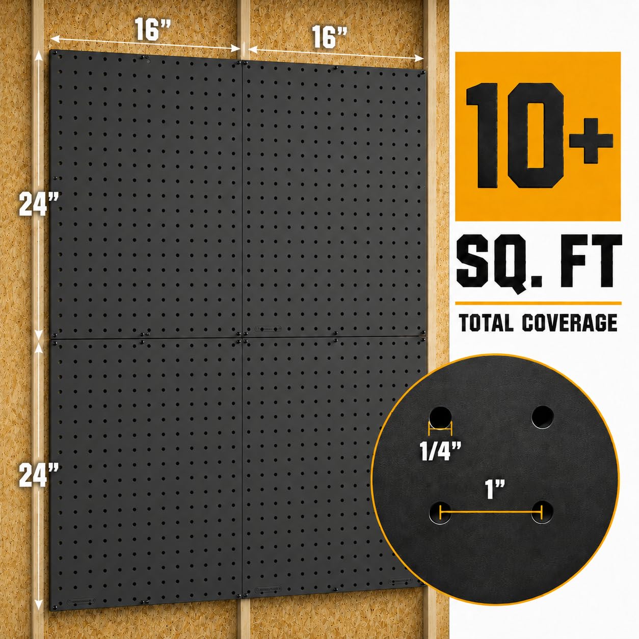 Made in USA organizer ścienny do pegboardów, 4 ea 61 x 40 cm, plastikowe panele pegboardowe, szerokość 243 cm, zestaw P-212 B, organizacja garażu do stołu warsztatowego, organizer do przechowywania
