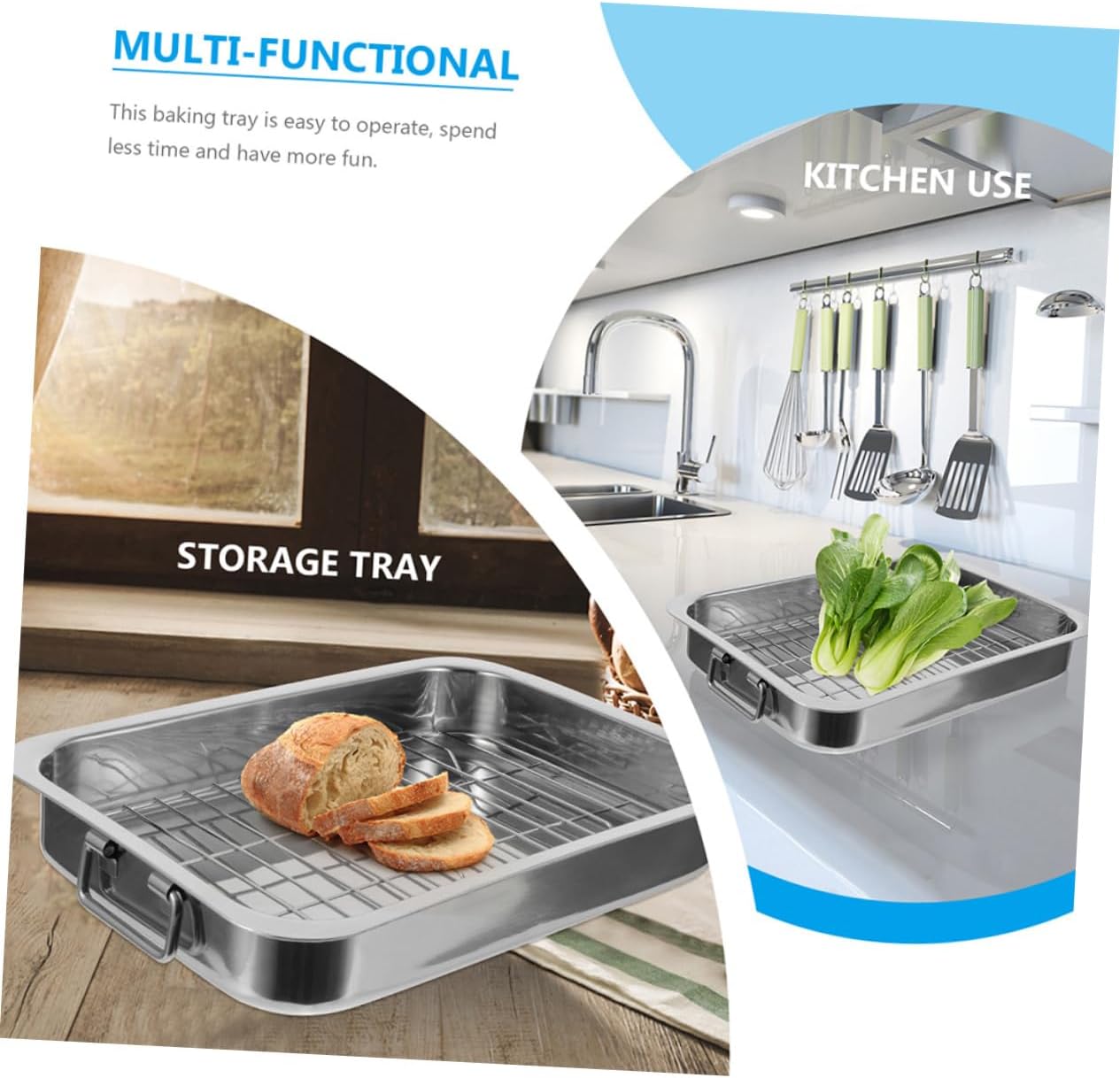 PRETYZOOM Baking Tray and Rack Stainless Steel Rectangular Pan Oven Pan Rack Easy to Clean and Store Snacks