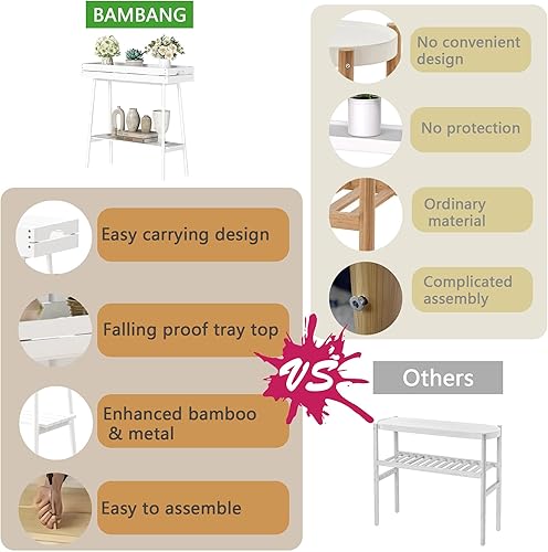 Miniatura 8 de BAMBANG Soporte de bambú para plantas de interior, mesa pequeña de 2 niveles, soporte alto para plantas de interior, estante para plantas de