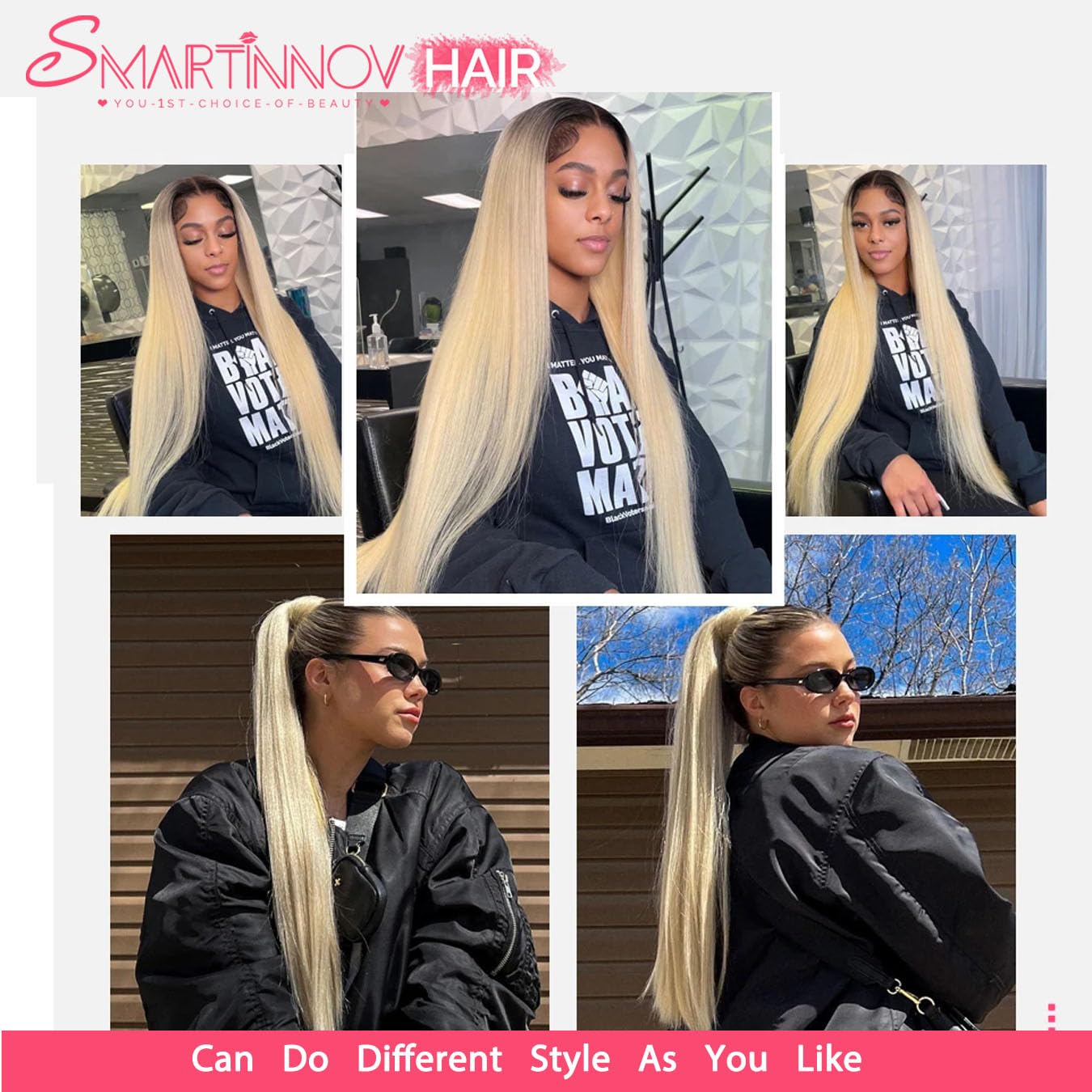 Ombre Blonde Human Hair Wig 13x4 HD Transparent Lace Front 150% Density with Dark Roots #1B613 for Women 18 Inch Pre Plucked Undetectable Melted Lace Frontal Wigs Ombre Blonde Bleached Knots Wigs